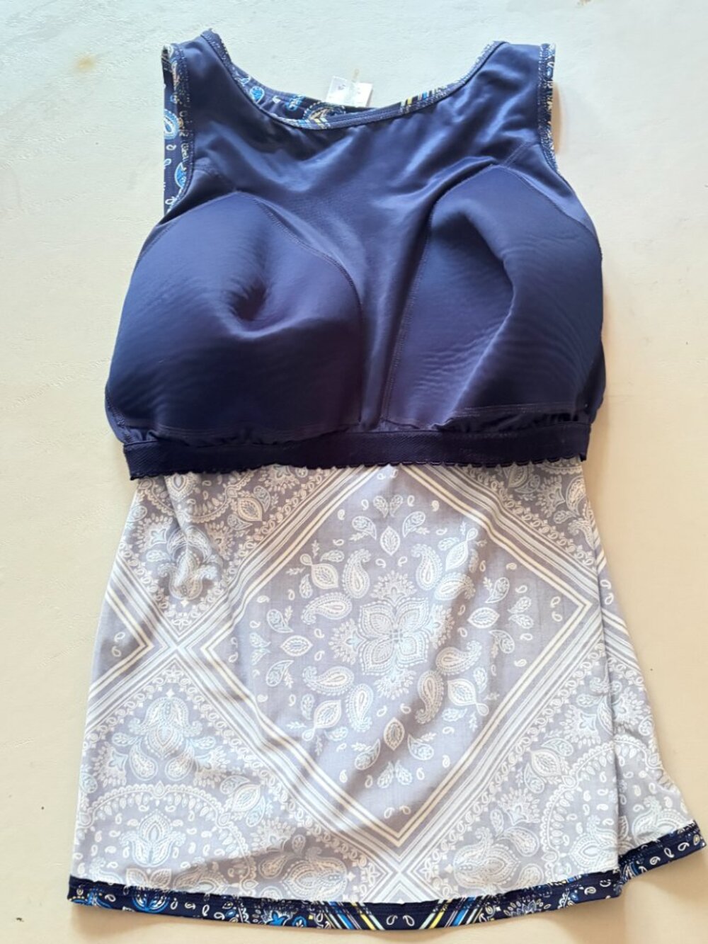 Lands' End Women's Navy Blue Paisley Tankini Swimsuit Top Size 12 DDD - Picture 5 of 6